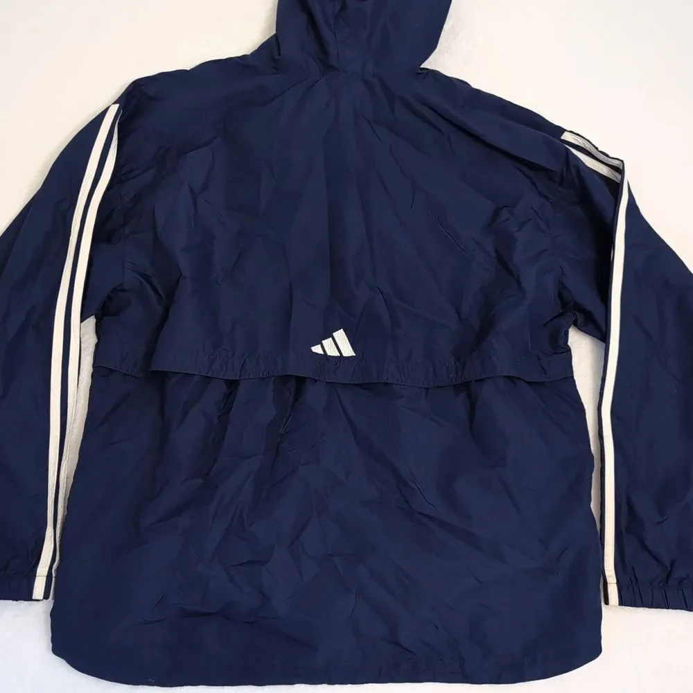 Vintage Adidas Men's Size Large Windbreaker Hooded Three 3 Stripe Vent Y2K Baggy